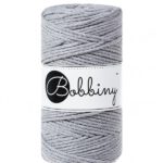 silver bobbiny macrame triple twist 3 mm